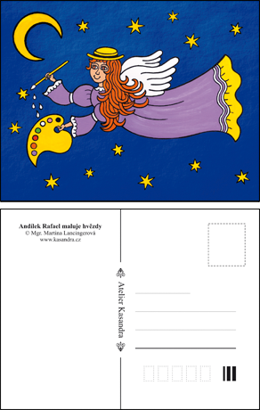Pohlednice-Andílek Rafael maluje hvězdy.png