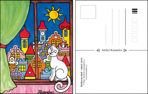 Pohlednice-Kočka na okně-zelený závěs.png